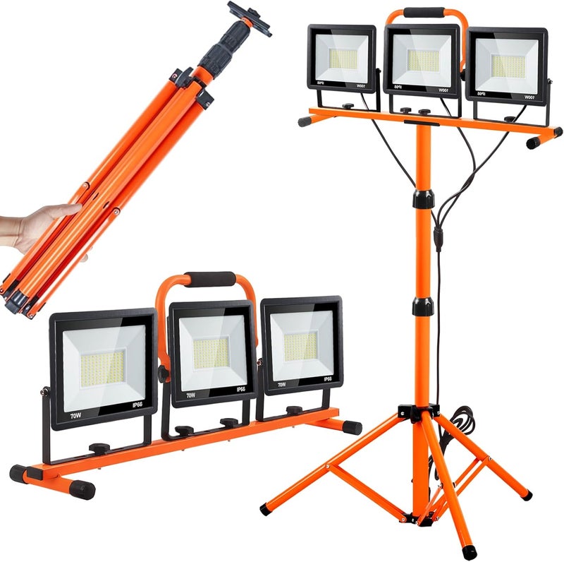 GUWELL 22000 Lumen Work Lights with Stand, 3 Head Portable LED Work Light, with Adjustable&Foldable Tripod Stand, IP66 Waterproof Lamp for Outdoor Indoor Job Site Workshop Garage Construction Site Lighting - Image 1